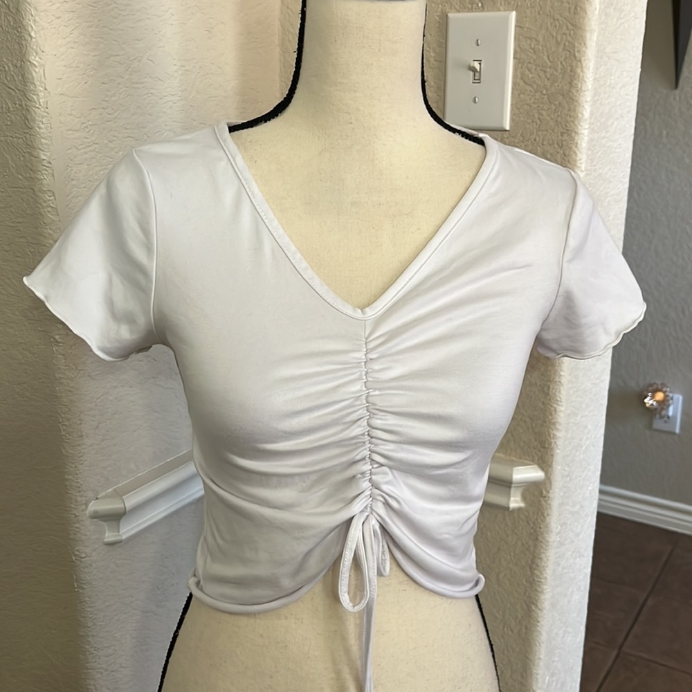 YMI white cropped drawstring top